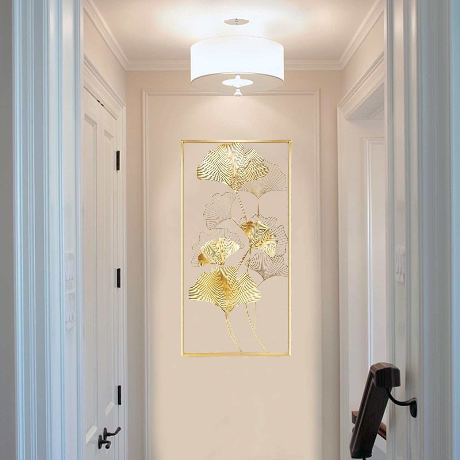 Metal Wall Decor, 39" x 20" Golden Ginkgo Leaf Wall Hanging with Frame G1709
