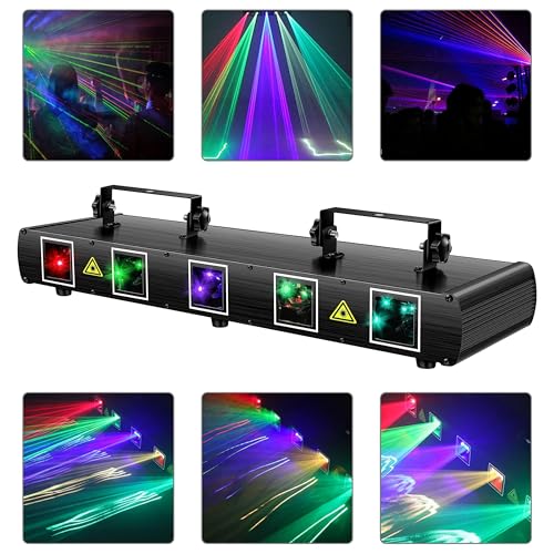 Stage Laser Light, 5 Beam Sound Activated DJ Party Lights with Remote Control P243197