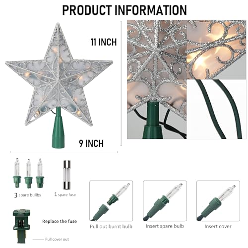 Glitter Star Tree Topper with Lights, Gold I966054