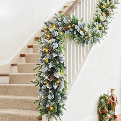 Christmas garland with lights, 9ft pre-lit for stairs and mantle I297
