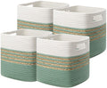 UBBCARE Set of 4 Storage Cubes 11 X 10.5 X 10.5 in, Water Hyacinth Storage Bins for shelves, Toys, Book, Storage Baskets with Handles, Cotton Rope Woven Baskets for Organizing, Brown