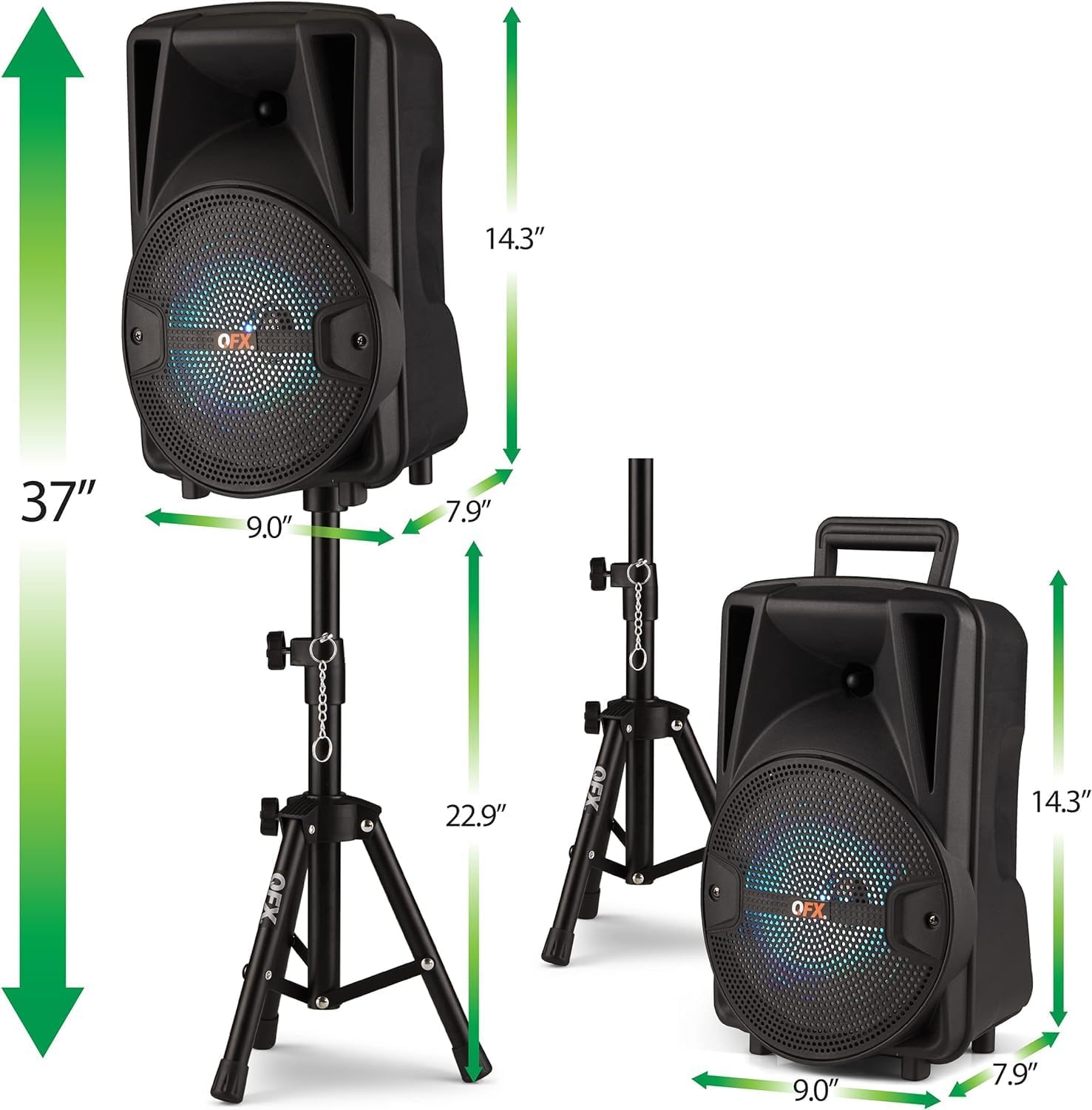8-Inch TWS Bluetooth Stereo PA System with 2 Microphones and Stands Q381