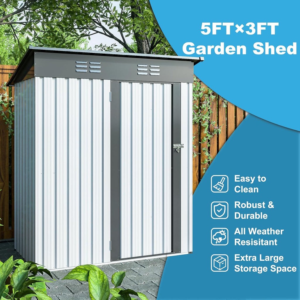 Outdoor Storage Shed, Galvanized Metal Garden Shed with Lockable Doors D282