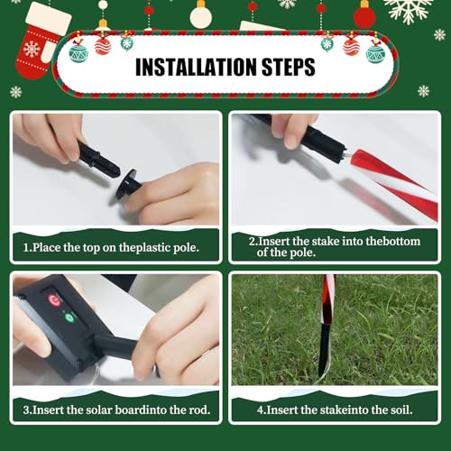 Candy Cane Solar Pathway Lights, 10 Pack, 8 Modes, Waterproof Outdoor Christmas Decor D9906