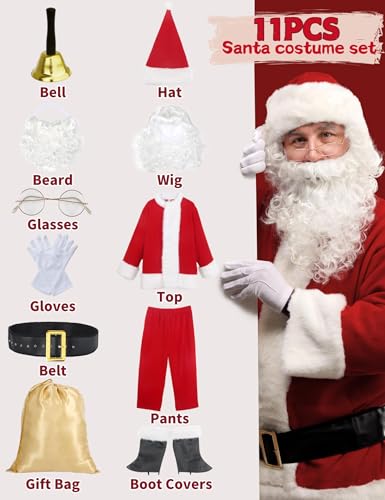 Men's Red Deluxe Santa Claus Costume Set 11pcs J141