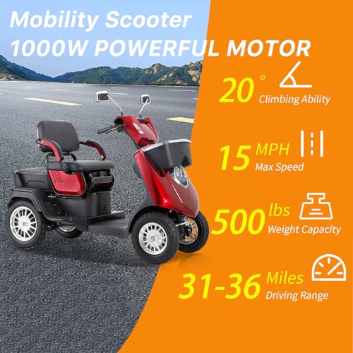 Heavy-Duty 4-Wheel Mobility Scooter for Seniors, 500 lbs Capacity, 3-Speed Mode J807194