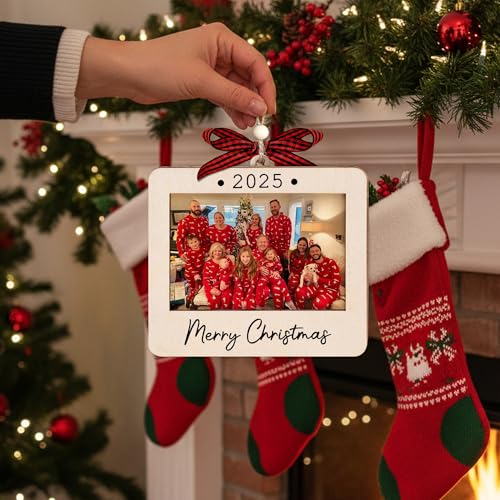 Christmas Ornament Picture Frame - Wooden Landscape Photo Frame for Tree U347