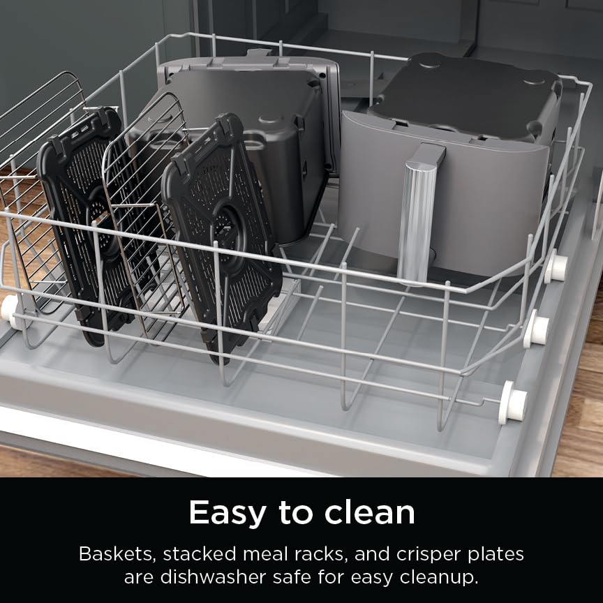 Air Fryer, 8 QT DoubleStack 2-Basket, Space Saving Design, 6-in-1, Roast & Bake, Dishwasher Safe Parts, Black N43591