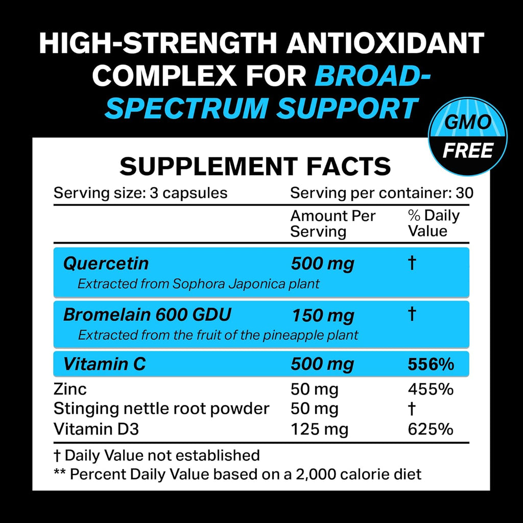 Quercetin with Bromelain 500mg Capsules, Vitamin C, Zinc & D3 Z73216