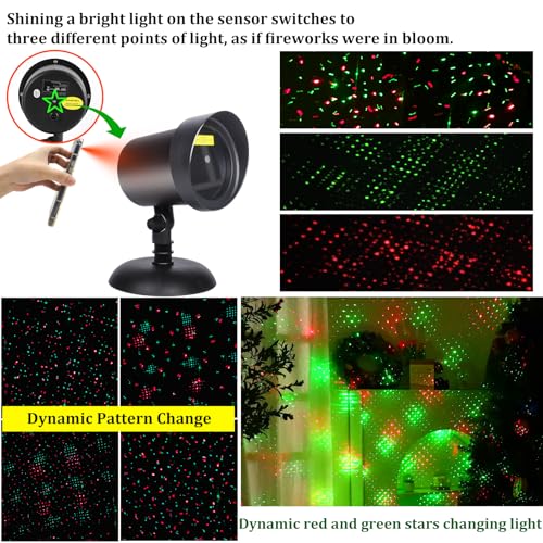 Laser Projector Lights Outdoor for Christmas, Red & Green Stars E3762