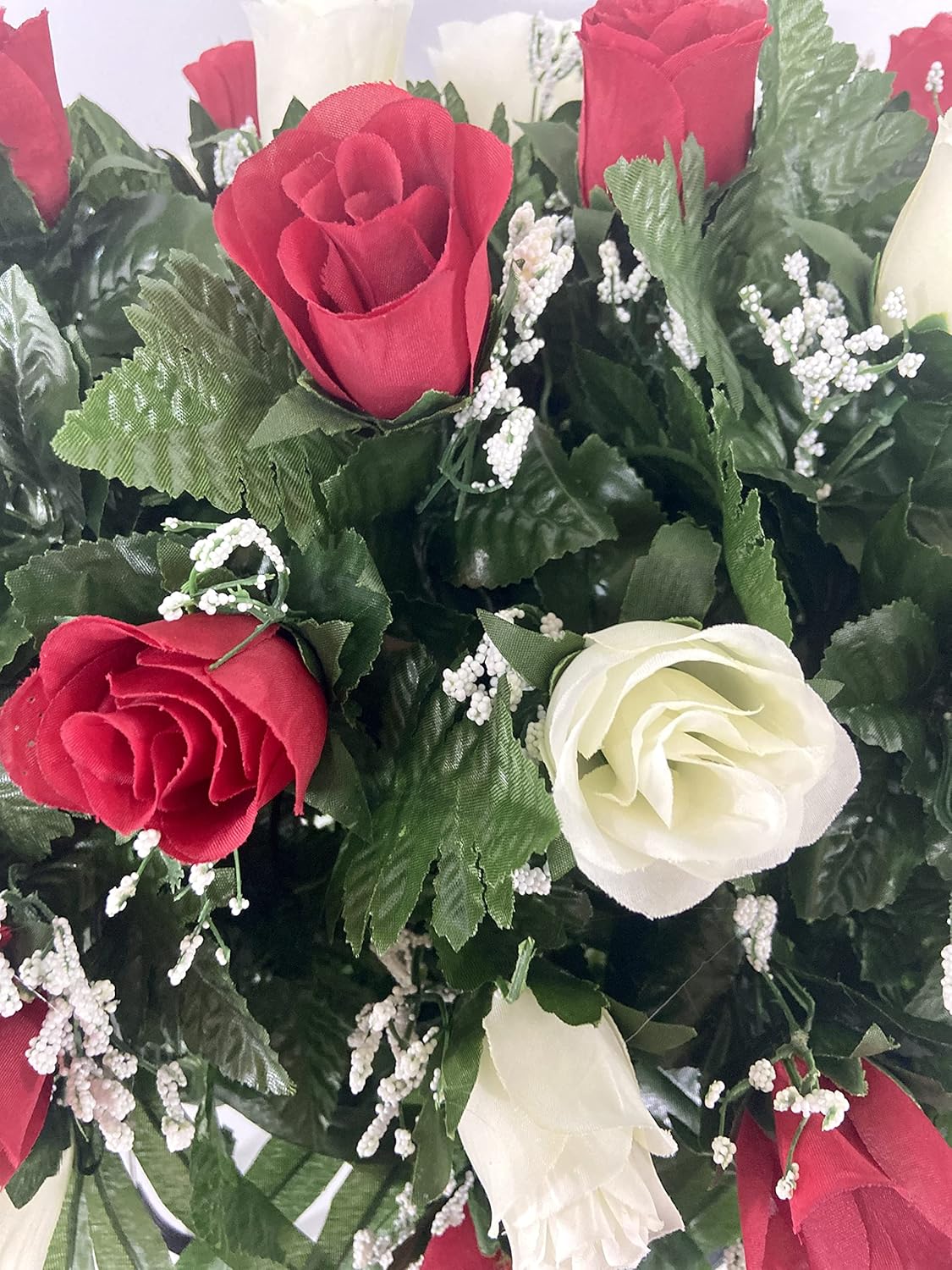 Red and Cream Rose Saddle Arrangement for Headstone E61609
