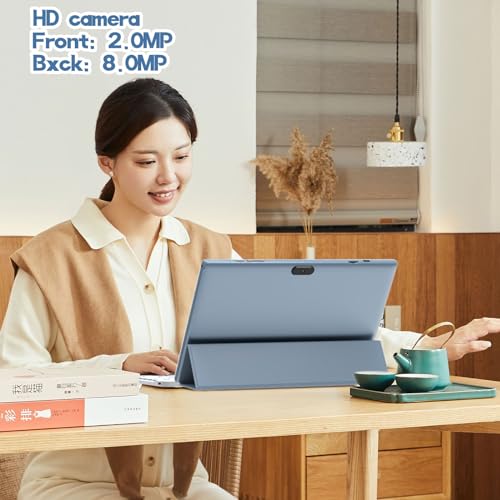 Tablet 10 inch Android 14 with Keyboard Case, Mouse, Stylus, 8GB+64GB, 1280*800 HD Touch Screen, 8MP Dual Camera, Wi-Fi Bluetooth, Blue B613