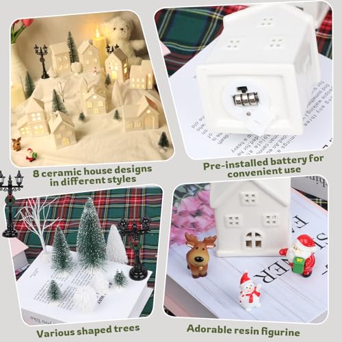 LED Christmas Village Set with 8 Ceramic Houses and 17 Trees Q91350