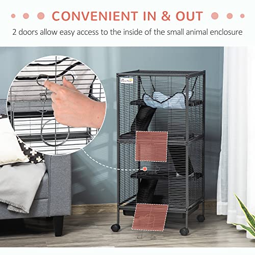 Metal Small Animal Cage with Hammock and 4 Tiers, Gray V69531
