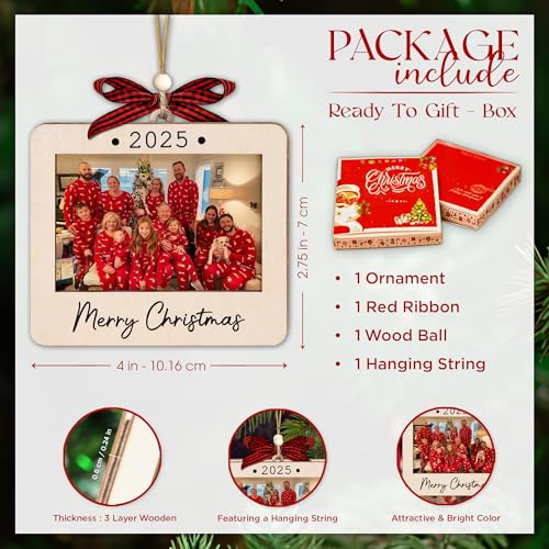 Christmas Ornament Picture Frame - Wooden Landscape Photo Frame for Tree U347