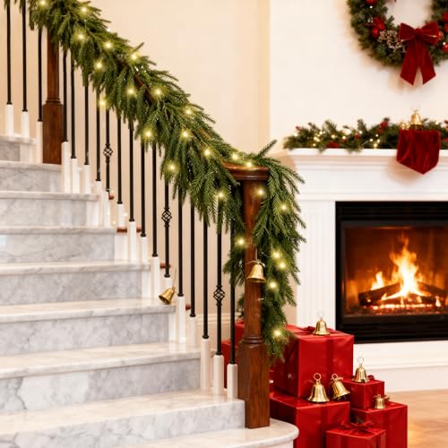 Prelit Norfolk Pine Garland with Lights for Mantle, 9FT V36154