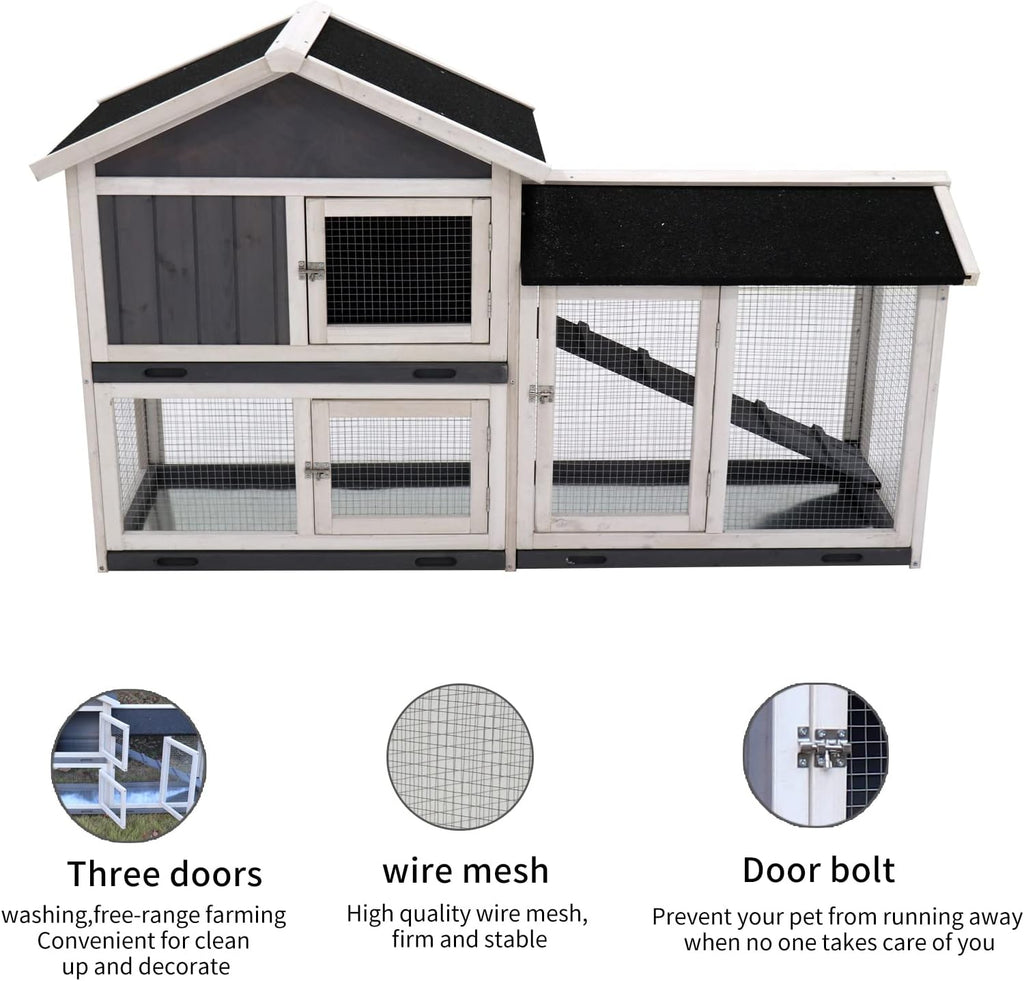 Rabbit Hutch with Run, No Leak Tray, UV Panel P37872