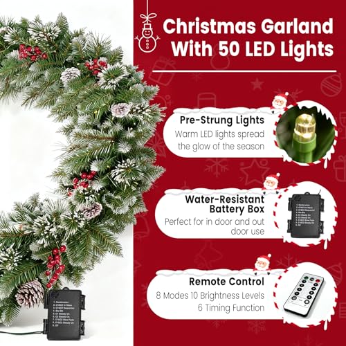 9ft Christmas Garland with Multicolor LED Lights and Remote Control F27550