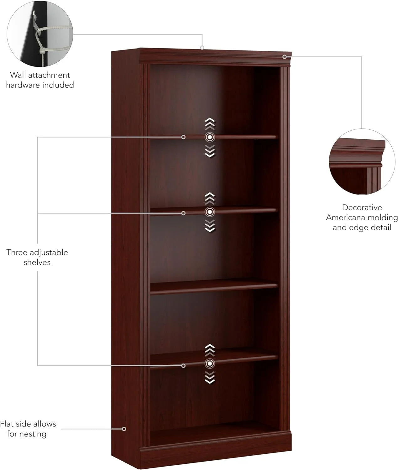 5 Shelf Bookcase in Harvest Cherry U300