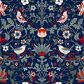 VEELIKE Vintage Birds Berries Floral Wallpaper 17.7''x118'' Navy Damask Floral Peel and Stick Wallpaper Removable Self Adhesive Wall Mural Blue Contact Paper for Bedroom Bathroom Walls Cabinets Shelf