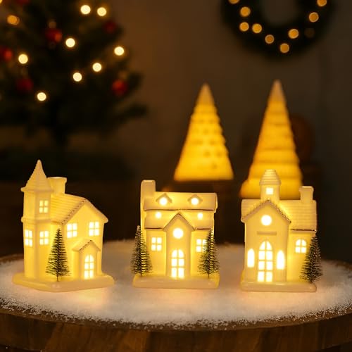 Ceramic Christmas Village Houses with LED Lights and Trees T316