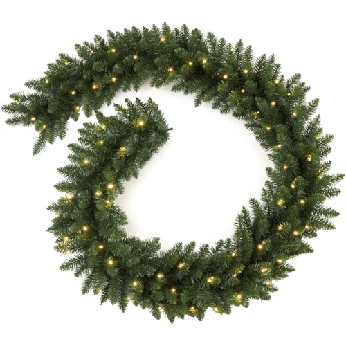 Pre-Lit Artificial Christmas Garland with Dual Color LED Lights and Remote Timer Q9646