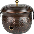 LifeSmart Decorative Garden Hose Storage Holder Pot Copper with Lid Antique Green Finish Lattice Steel | Expandable Water Hose Container 17 x 11.5 inches | Heavy Duty Hose Hider l Holds 125 ft Hose