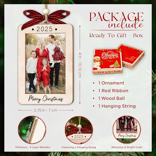 Christmas Ornament Picture Frame - Wooden Landscape Photo Frame for Tree U347