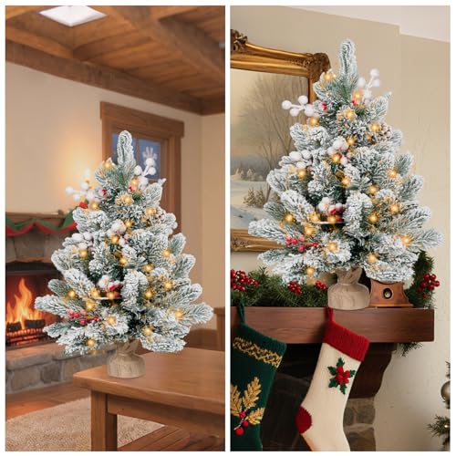 2FT Pre-lit Snow Flocked Tabletop Christmas Tree with LED Lights M619