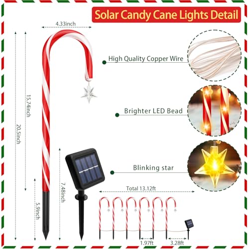 Outdoor Solar Christmas Decorations, 180 LED Candy Cane Lights, 8 Modes, Waterproof G88930