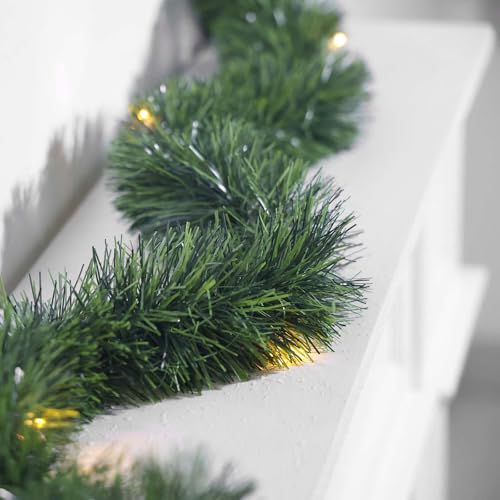 30ft Battery Operated Pre-Lit Christmas Garland with Timer for Indoor Outdoor Decor G3316