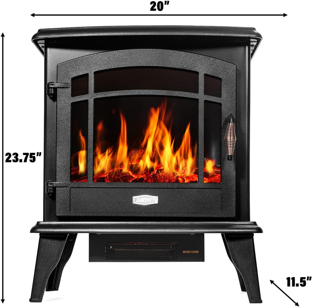 1500W Electric Fireplace Stove Heater with 3D Flame Effect, Black Q37057