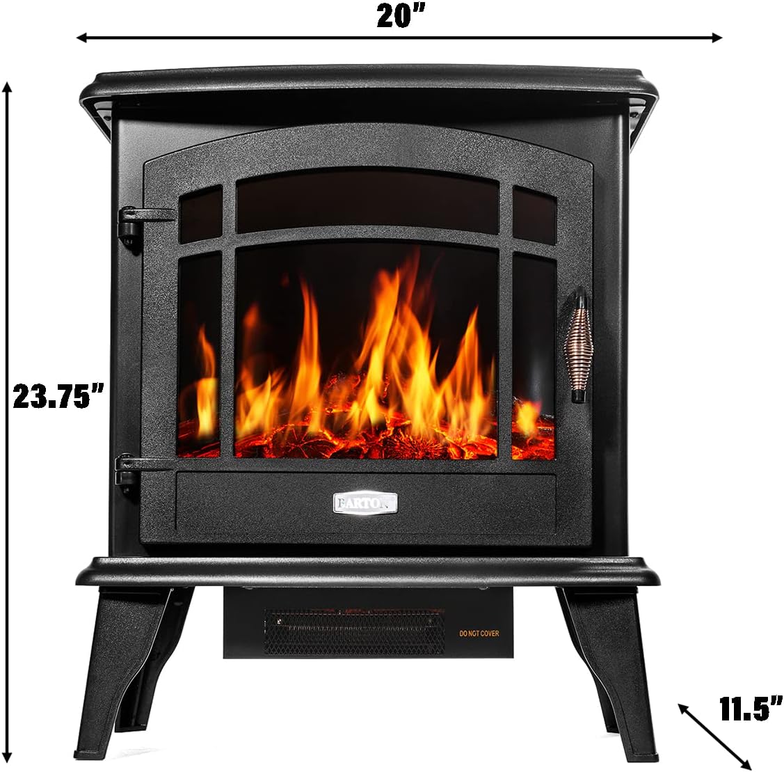 1500W Electric Fireplace Stove Heater with 3D Flame Effect, Black Q37057