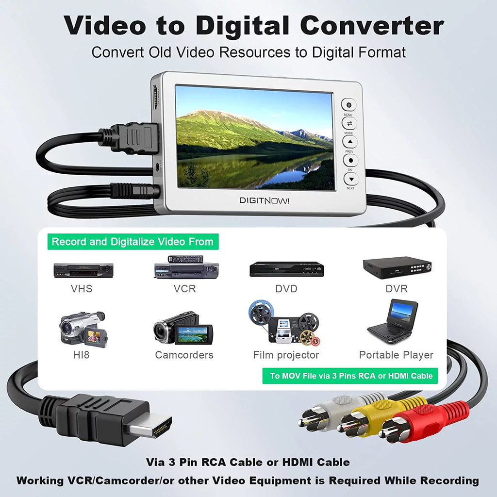 Video to Digital Converter with 5" OLED Screen, AV and HDMI Support K881