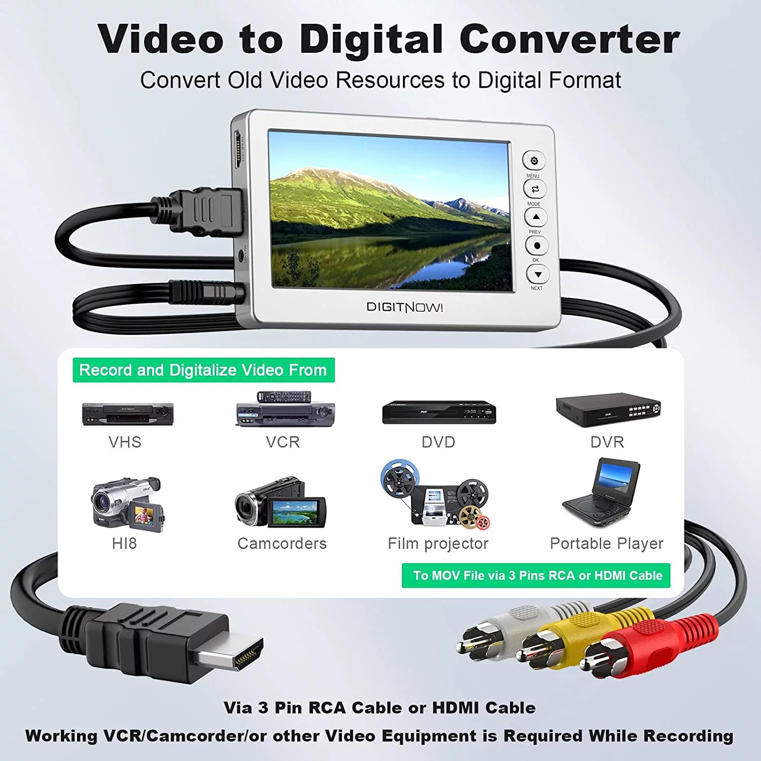 Video to Digital Converter with 5" OLED Screen, AV and HDMI Support K881