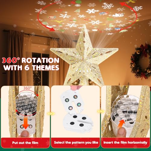 Snowflake Christmas Tree Topper LED Rotating with Projection Slides S187630