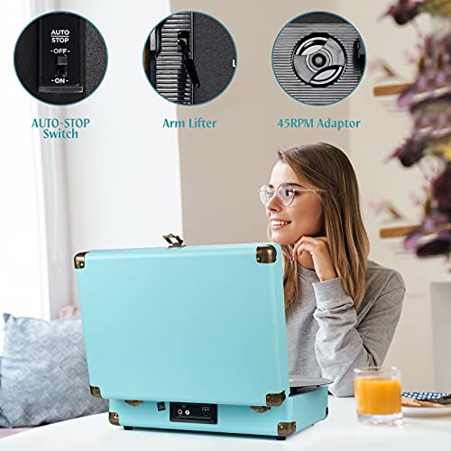 Bluetooth Portable Suitcase Vinyl Player with Built-in Speakers, 3-Speed Turntable R2173