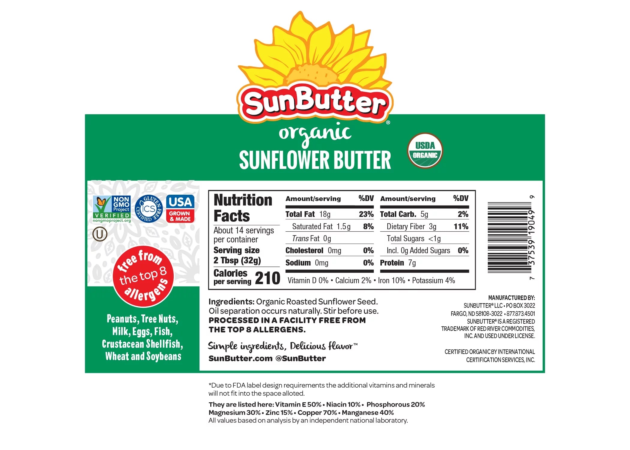 Organic Sunflower Butter, 16 oz Jar (6 pack) E200335