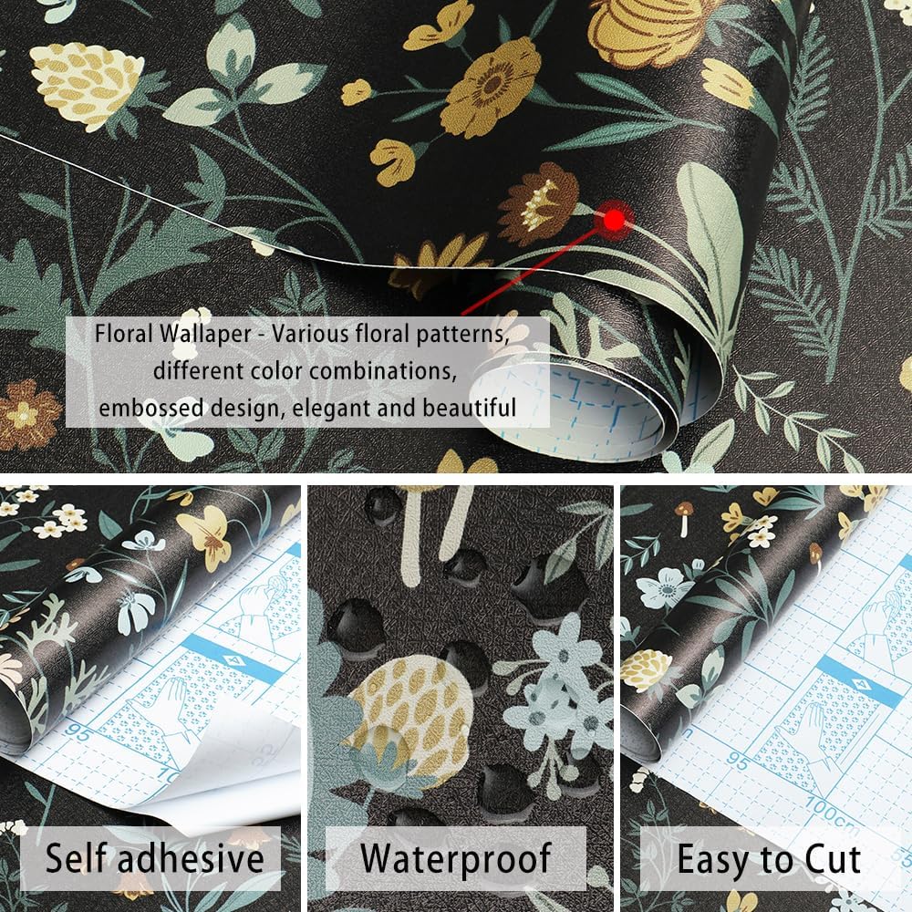 Dark Wild Floral Peel and Stick Wallpaper T532