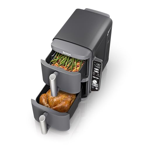 Air Fryer, 8 QT DoubleStack 2-Basket, Space Saving Design, 6-in-1, Roast & Bake, Dishwasher Safe Parts, Black N43591