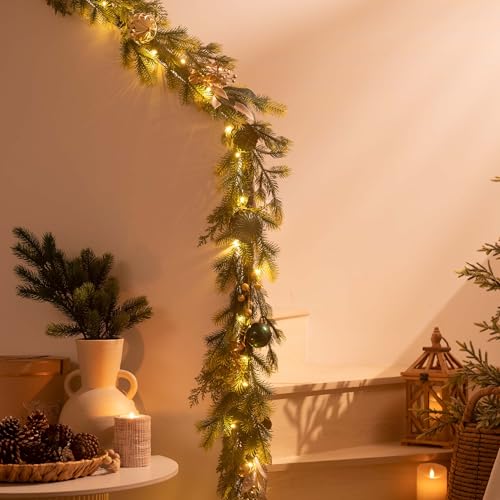 Christmas Garland with Lights 6Ft Prelit for Mantle Stairs Railing I539