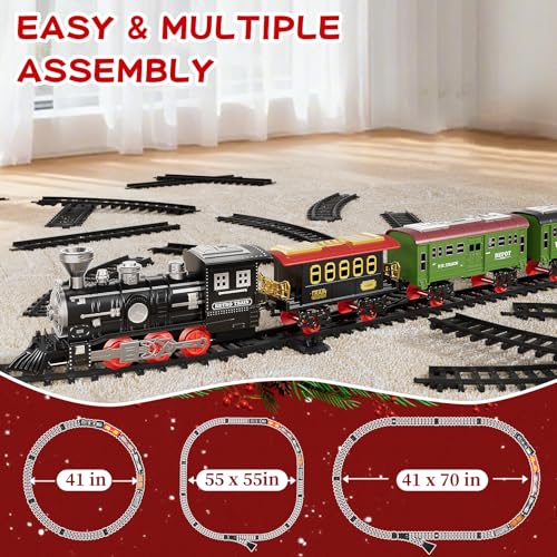 Large Train Set for Kids 4-8 with Sounds, Lights and Smoke H678