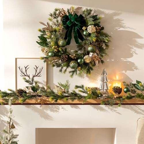 Christmas Garland with Lights 6Ft Prelit for Mantle Stairs Railing I539