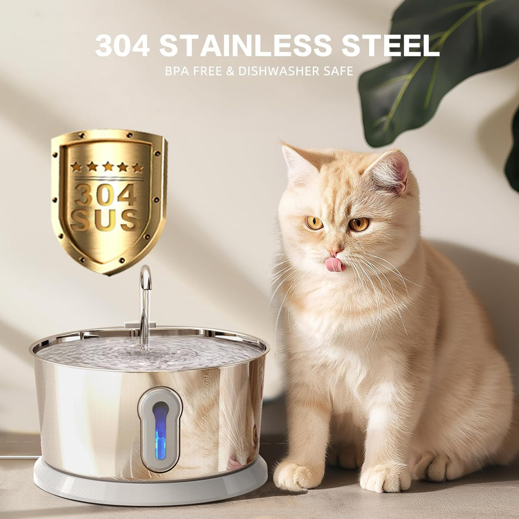 Wireless Cat Water Fountain, 4L Stainless Steel with App Control V97128