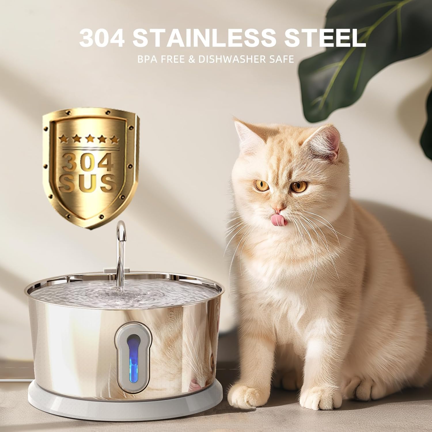Wireless Cat Water Fountain, 4L Stainless Steel with App Control V97128