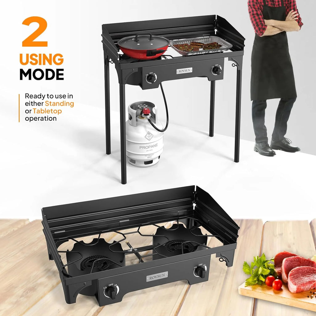 2 Burner Outdoor Propane Gas Stove with Windpanel, Carrying Bag & Regulator B313435