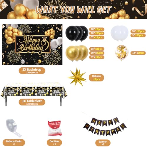 Rose Gold Birthday Party Decorations, 121PCS Party Supplies with Backdrop, Balloon Arch Kit, Tablecloth, Banner D69059
