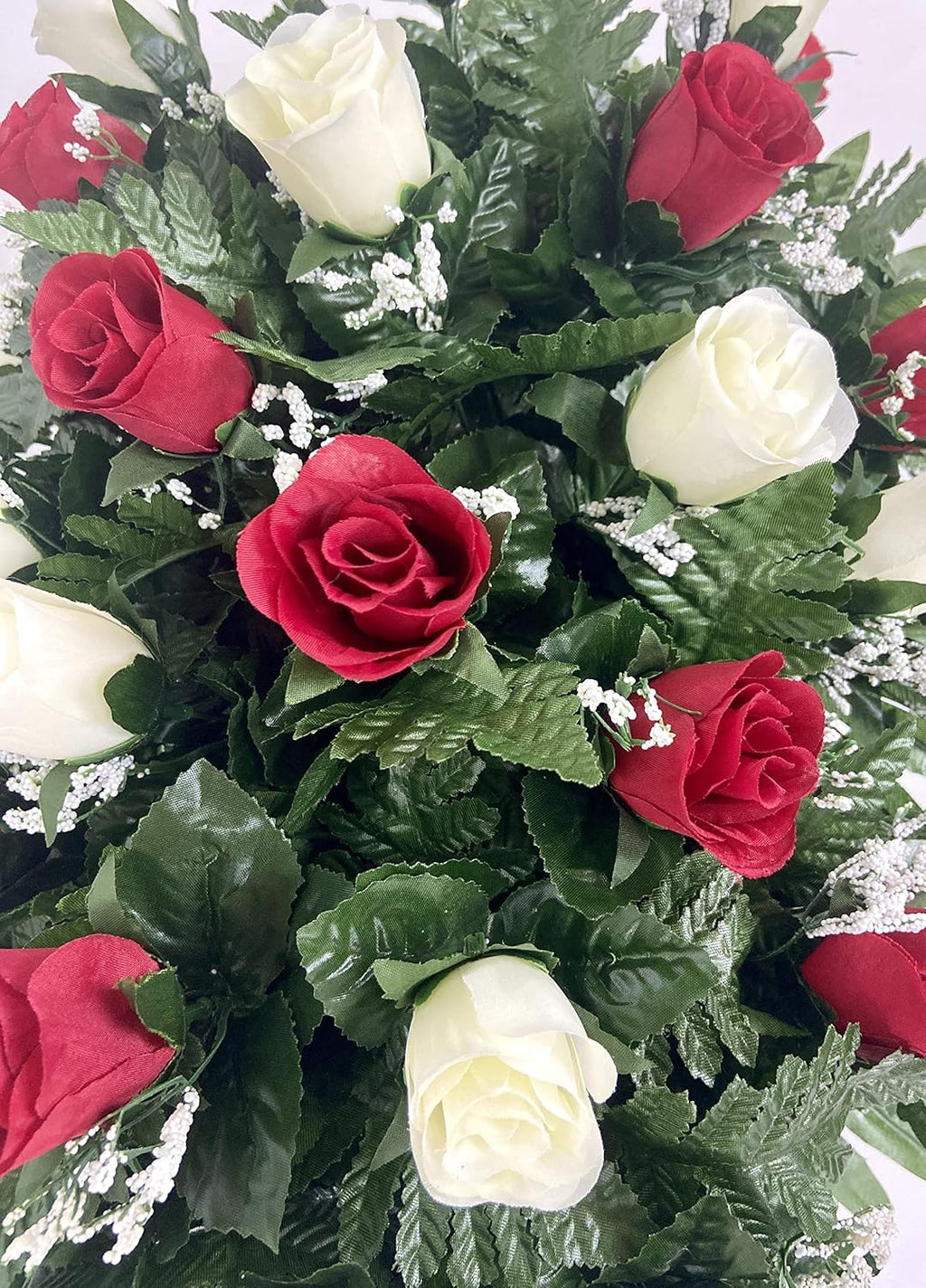 Red and Cream Rose Saddle Arrangement for Headstone E61609