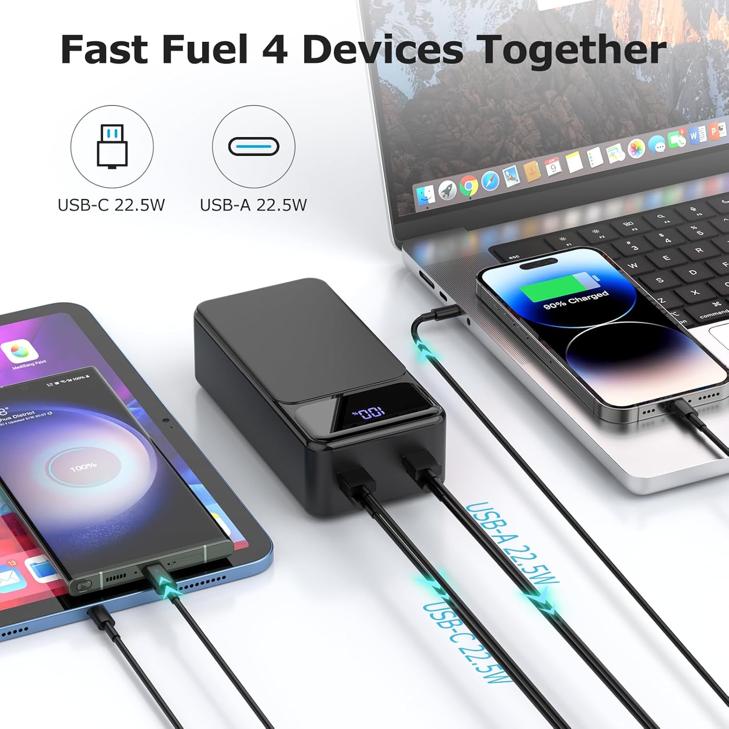 50000mAh Power Bank 22.5W Fast Charging Portable Charger USB-C with LED Display D6575