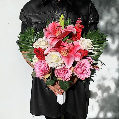 Artificial Cemetery Flowers for Grave Vase, Silk Lily and Rose Arrangement V976894